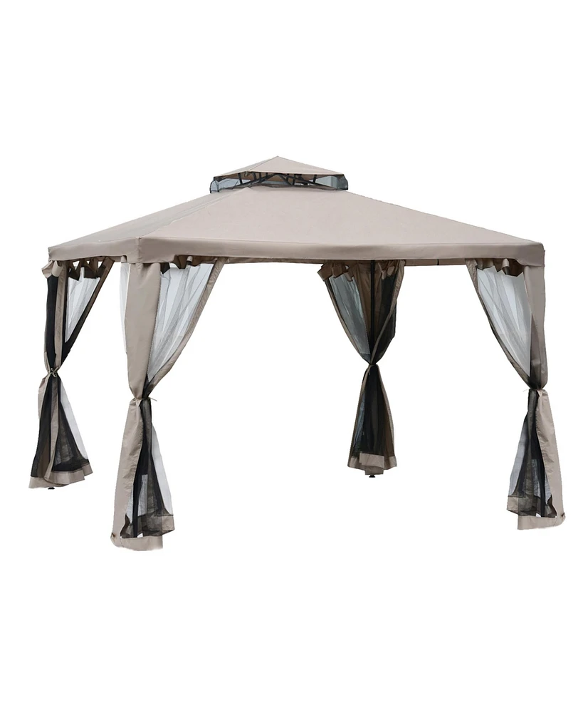 Outsunny 9.6' x Patio Gazebo, Outdoor Canopy Shelter, Taupe