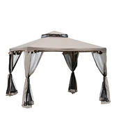 Outsunny 9.6' x Patio Gazebo, Outdoor Canopy Shelter, Taupe