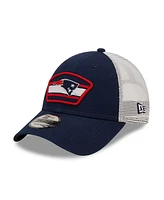 Men's New Era Navy, White New England Patriots Logo Patch Trucker 9FORTY Snapback Hat