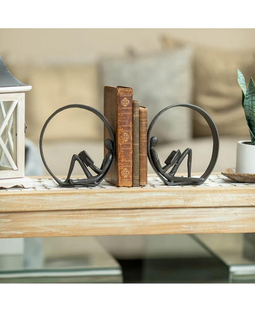 Danya B Contemporary Encircled Male Female Reader Cast Iron 2-Piece Sculpture Statue Set