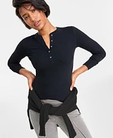 On 34th Women's Ribbed Long-Sleeve Henley Top