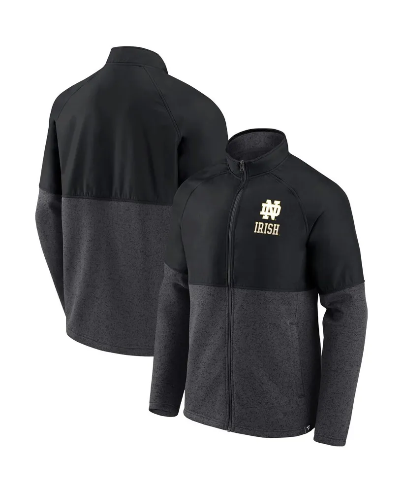 Men's Fanatics Black, Heathered Charcoal Notre Dame Fighting Irish Durable Raglan Full-Zip Jacket
