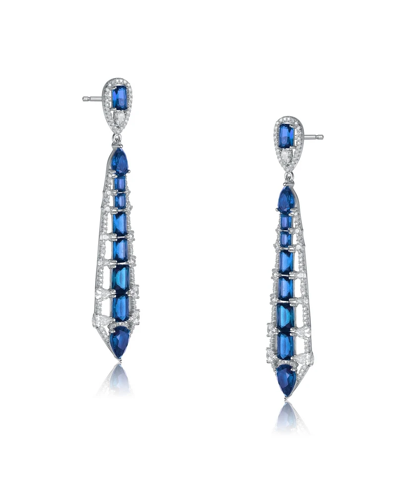 Sterling Silver and Cubic Zirconia Ladder Style Dangle Earrings
