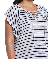 Ella Rafaella Plus Lace-Up Flutter Short Sleeve Top