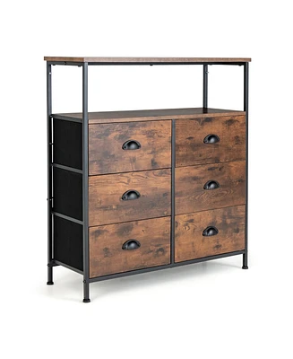 6-Drawer Dresser 2-Tier Fabric Storage Tower w/wooden Top Chest Organizer