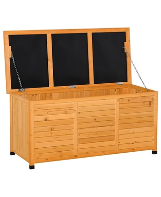 Outsunny 75 Gallon Wooden Deck Box, Outdoor Storage Container with Aerating Gap & Weather-Fighting Finish
