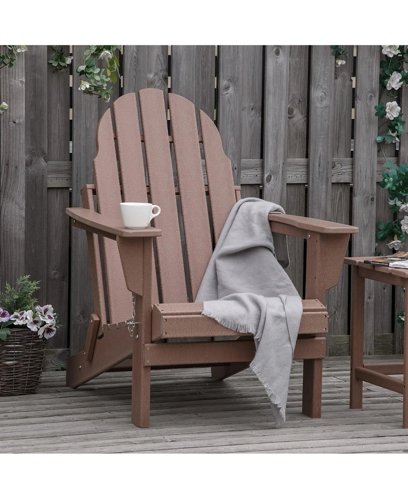 Outsunny Folding Adirondack Chair, All Weather Outdoor Fire Pit Seating Hdpe Lounger Chair for Patio Deck and Lawn Furniture, Brown