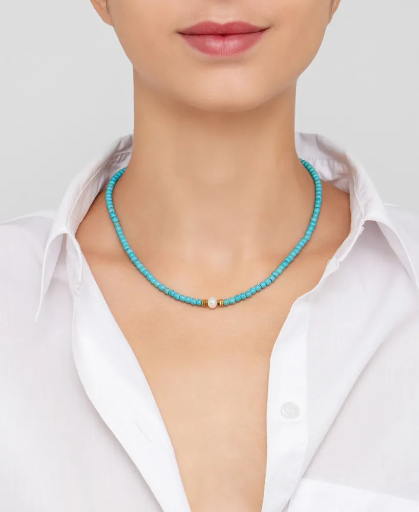 Adornia 17.5" Faux Turquoise Beaded Necklace with Imitation Pearl