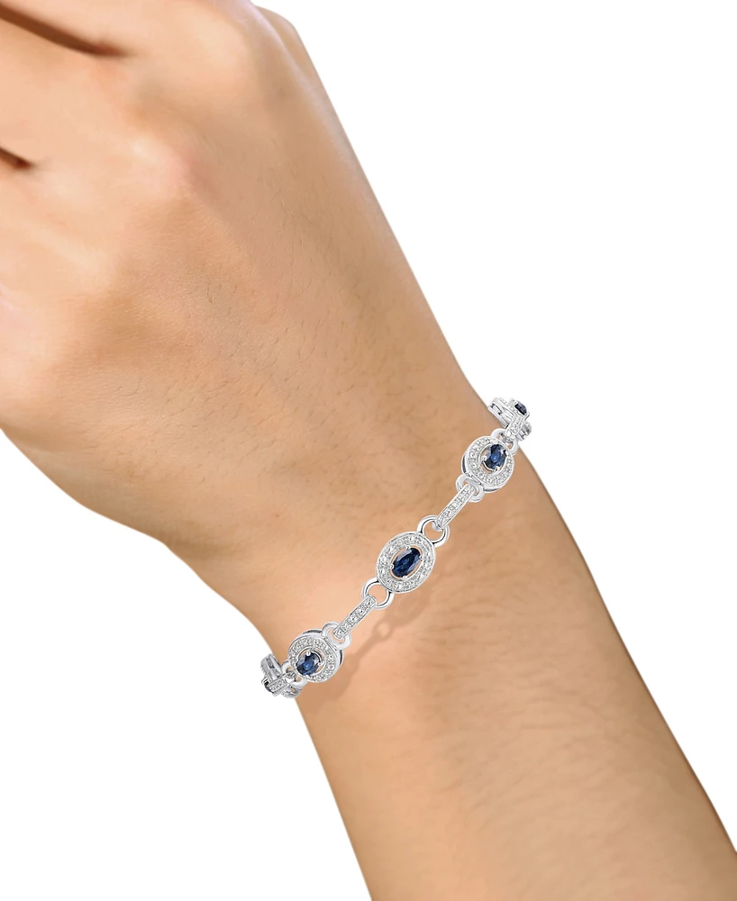 Sterling Silver Bracelet, Sapphire (2-5/8 ct. t.w.) and Diamond (1/4 ct. t.w.) Oval Link Bracelet