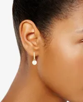 Pearl (6 mm) Drop Hoop Earrings Set 14k Yellow Gold
