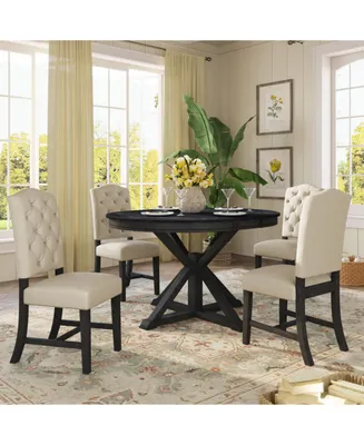 Retro-Style Dining Set with Extendable Table & 4 Chairs