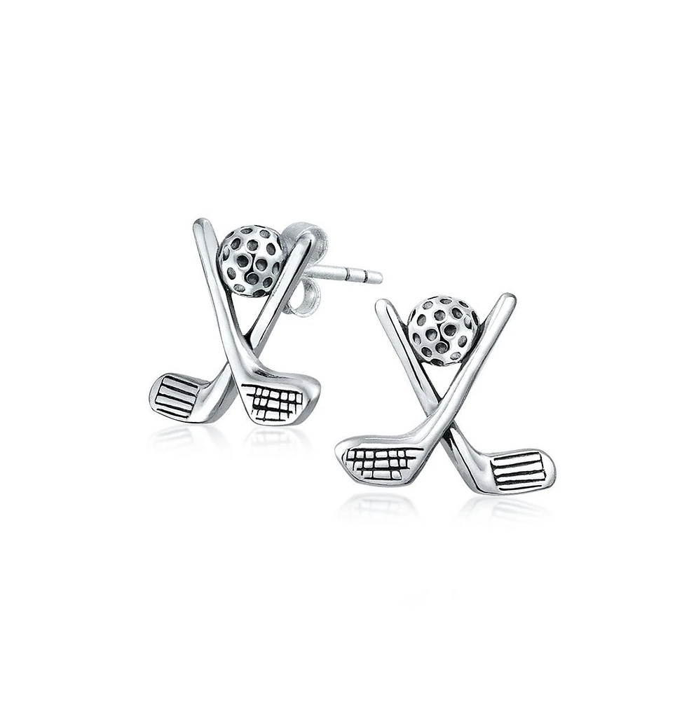 Bling Jewelry Golfer Gift Sport Athlete Stud Earrings Oxidized Sterling Silver for Female Golfers