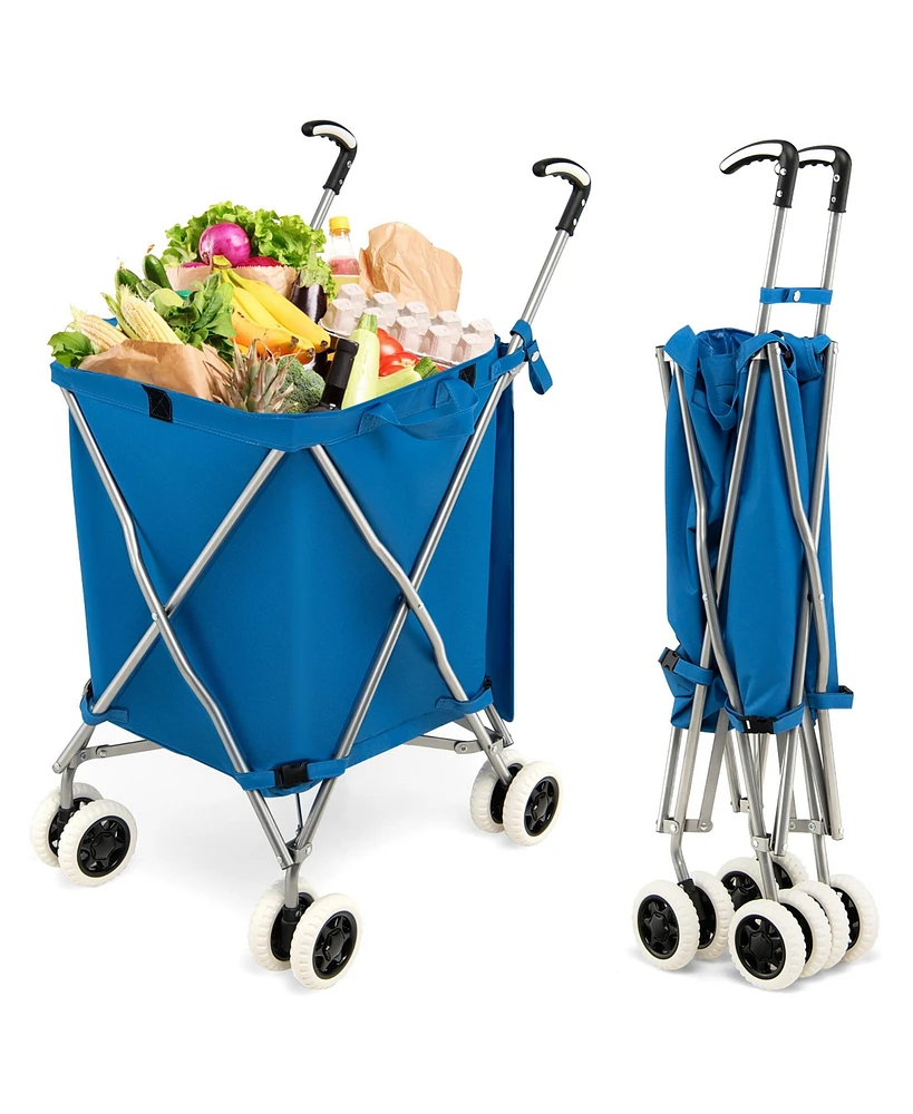 Folding Shopping Cart Utility w/ Water-Resistant Removable Canvas Bag