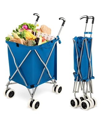 Folding Shopping Cart Utility w/ Water-Resistant Removable Canvas Bag