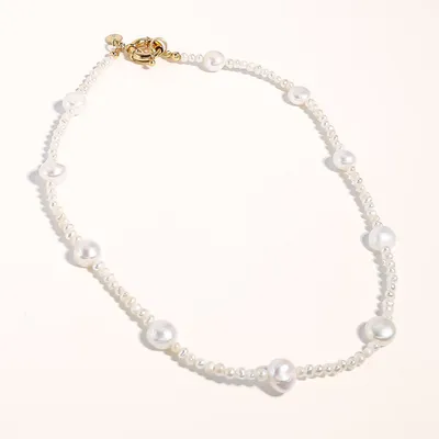 18K Gold Plated Mixed Large & Small Freshwater Pearl - Kylie Necklace 16" For Women