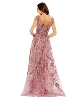 Mac Duggal Women's Sequin Gown with Embellished Hemline and Belt