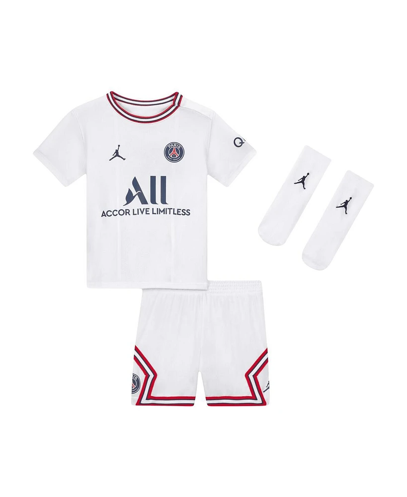 Infant Boys and Girls Jordan White Paris Saint-Germain 2022/23 Fourth Stadium Kit Set
