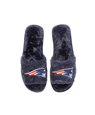 Women's Foco Navy New England Patriots Rhinestone Fuzzy Slippers