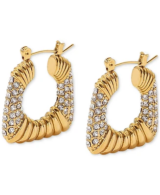 Heymaeve 18k Gold-Plated Small Pave Square Textured Hoop Earrings