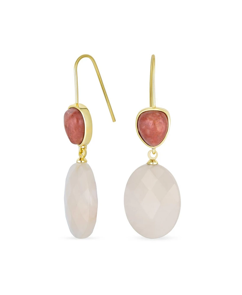 Bling Jewelry Elegant Teardrop Accent Natural Briolette Stone Faceted Oval Drop Earrings Yellow Gold Plated Fish Hook