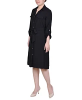 Ny Collection Women's Long Roll Tab Sleeve Shirtdress