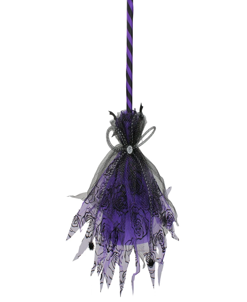29" Striped Animated Witches Halloween Broom with Bat Accents