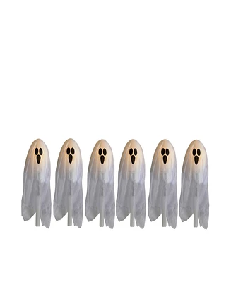 Set of 6 Led Lighted Ghost Outdoor Halloween Lawn Stakes, 30"