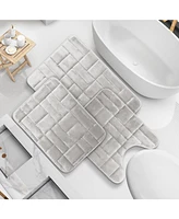 3 Piece Ultra Soft Non-Slip Plush Memory Foam Bath Rug Set - Small, Large & Contour Tiled Design