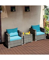 3 Pc Patio Rattan Furniture Bistro Set Cushioned Sofa Chair Table