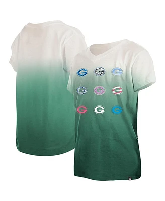 Big Girls New Era Green Bay Packers Multi Logo Ombre V-Neck T-shirt