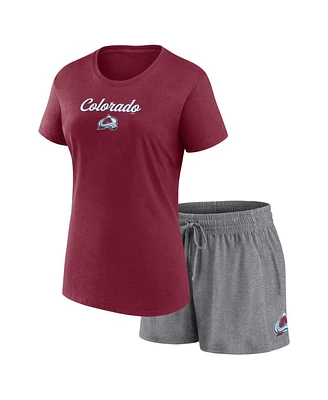 Women's Fanatics Burgundy, Gray Colorado Avalanche Script T-shirt and Shorts Set