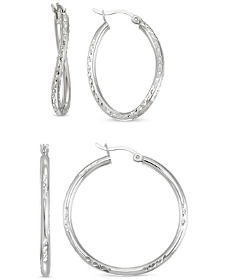 2-Pc. Set Textured Wavy & Round Hoop Earrings in Sterling Silver