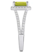 Macy's Peridot (1-3/4 ct. t.w.) and Diamond (1/2 Halo Ring 14K White Gold