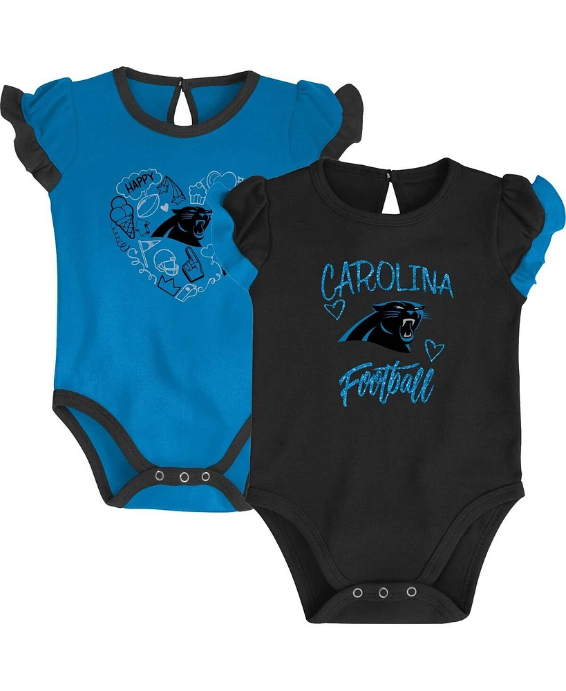Newborn and Infant Boys Girls Black, Blue Carolina Panthers Too Much Love Two-Piece Bodysuit Set