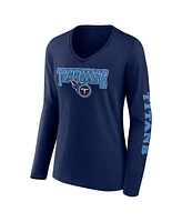 Women's Fanatics Navy Tennessee Titans Wordmark Long Sleeve V-Neck T-shirt