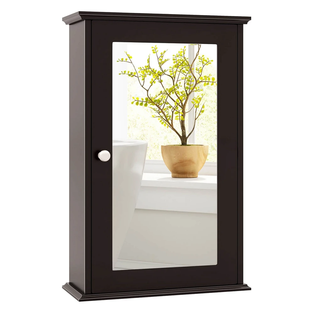 Bathroom Wall Cabinet Single Mirror Door Cupboard Storage Medicine Wood Shelf