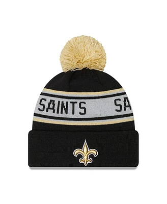 Men's New Era Black New Orleans Saints Repeat Cuffed Knit Hat with Pom