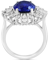 Effy Lab Grown Sapphire (4-1/2 ct. t.w.) & Lab Grown Diamond (1-5/8 ct. t.w.) Halo Ring in 14k White Gold