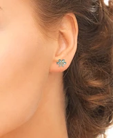 Lab-Grown Aquamarine (1-7/8 ct. t.w.) & Lab-Grown White Sapphire (1/5 ct. t.w.) Flower Stud Earrings in 14k Gold-Plated Sterling Silver