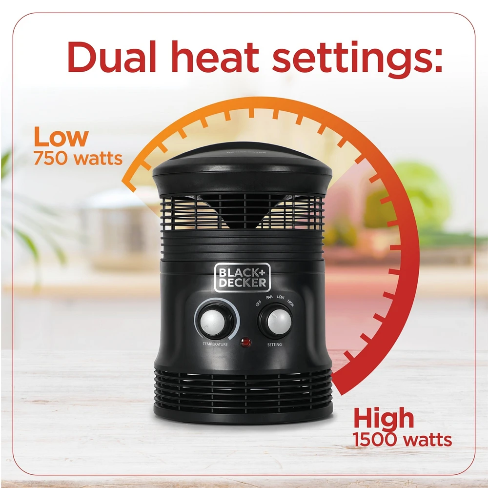 Black & Decker Black and Decker Electric Heater, 360° Surround Portable Heater， Space Heater with 3 Settings and Manual Controls