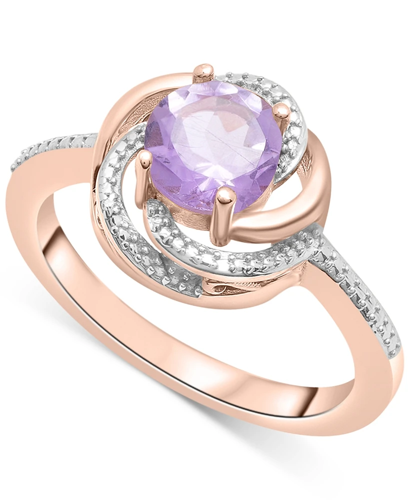 2-Pc. Set Pink Amethyst (1-1/2 ct. t.w.) & Diamond Accent Spiral Pendant Necklace Matching Ring 14k Rose Gold-Plated Sterling Silver (Also Blu