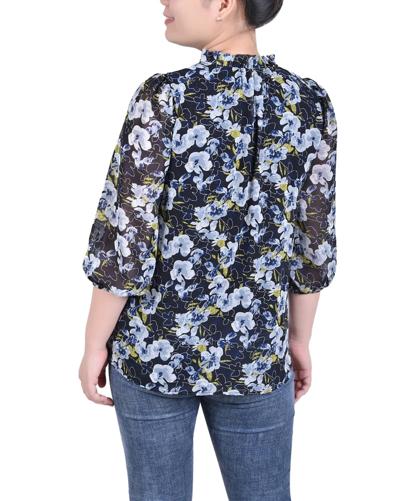 Ny Collection Petite 3/4 Sleeve Chiffon Blouse