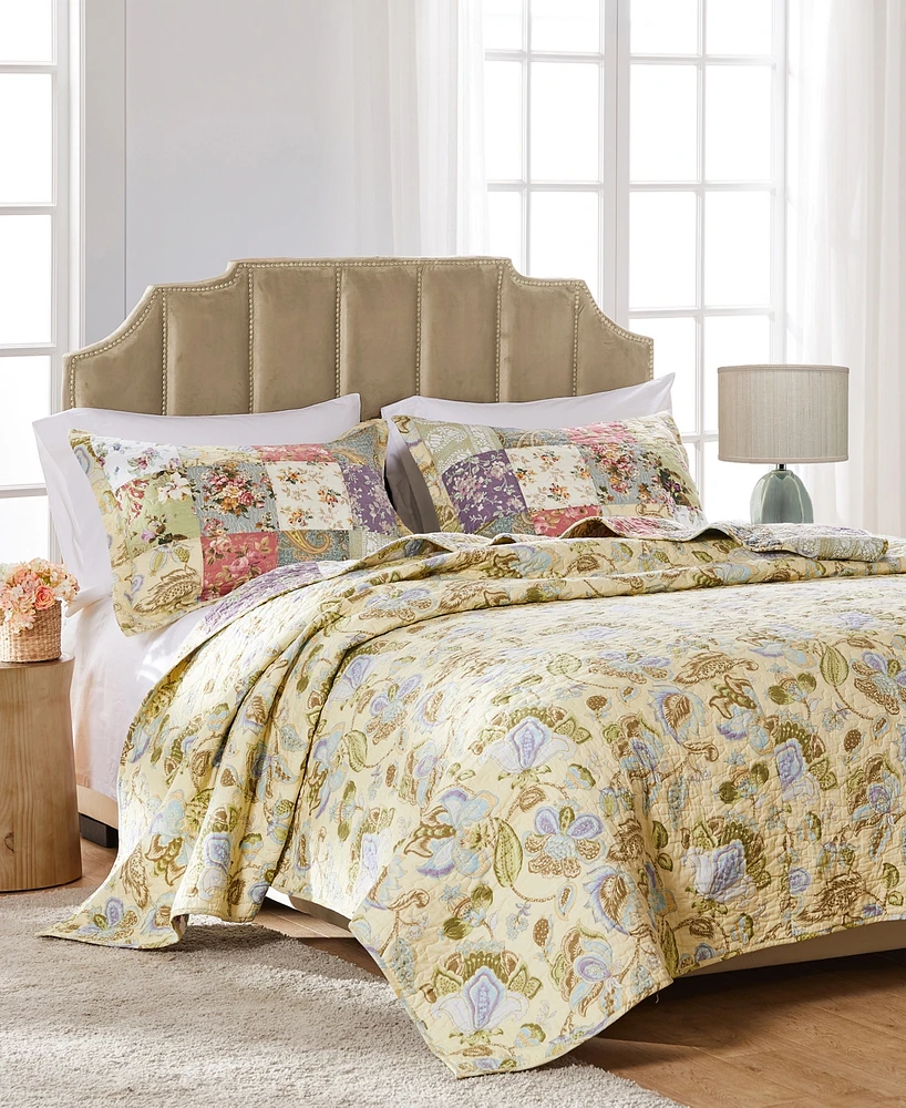 Greenland Home Fashions Blooming Prairie Authentic Patchwork 4 Piece Quilt Set, Twin/Twin Xl