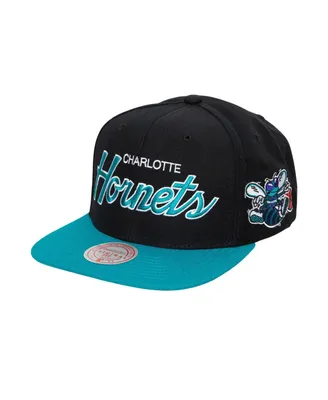Men's Mitchell & Ness Black Charlotte Hornets Hardwood Classics Mvp Team Script 2.0 Snapback Hat