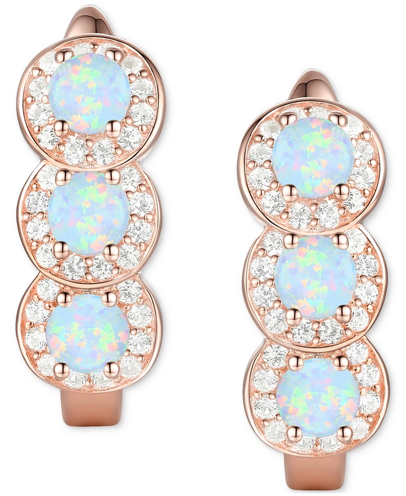 Lab-Grown Opal (1/4 ct. t.w.) & White Sapphire Triple Halo Leverback Earrings 14k Rose Gold-Plated Sterling Silver (Also i