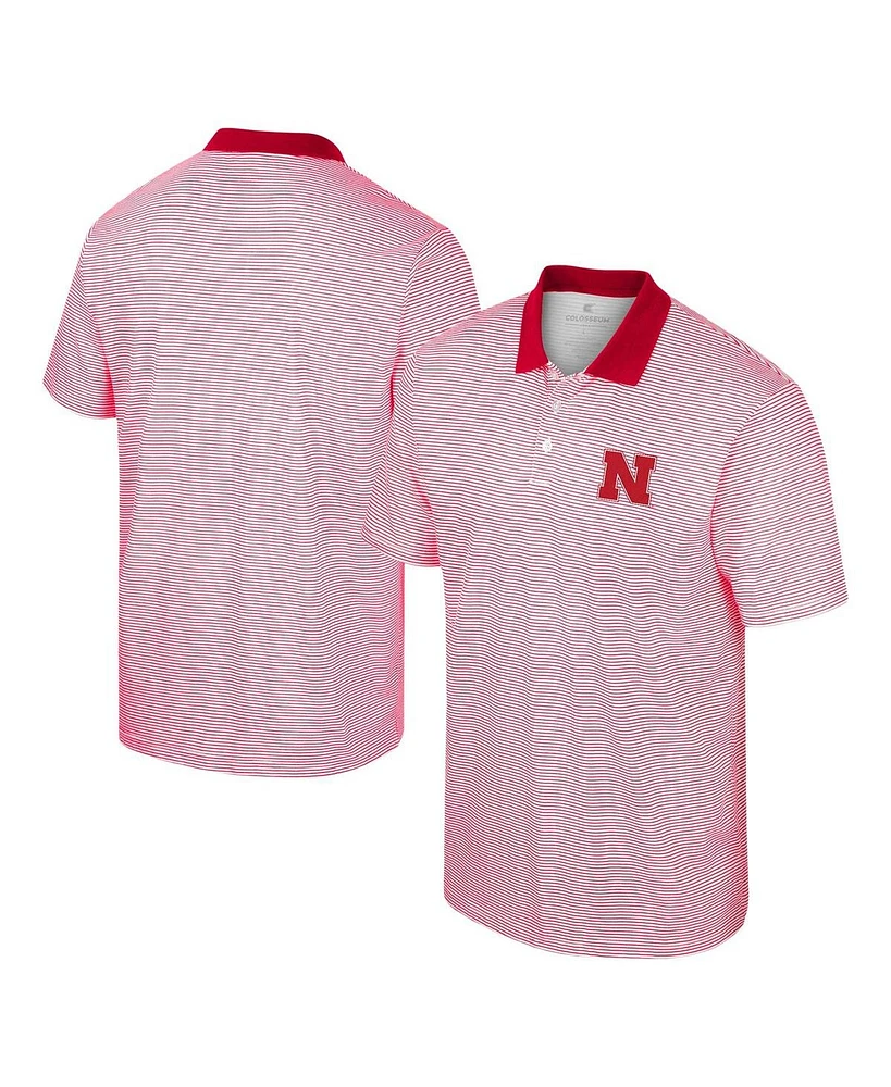 Men's Colosseum White, Scarlet Nebraska Huskers Print Stripe Polo Shirt