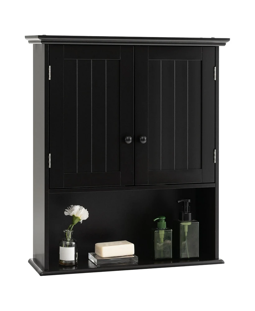 Wall Mount Bathroom Cabinet Wooden Medicine Storage Organizer