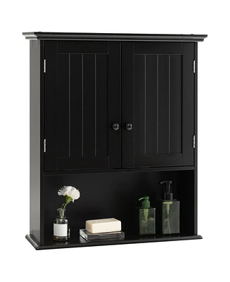 Wall Mount Bathroom Cabinet Wooden Medicine Storage Organizer