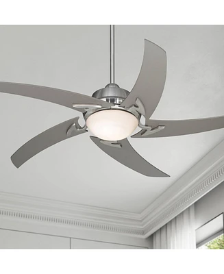 Casa Vieja 52" Capri Modern Indoor Ceiling Fan with Led Light Remote Control Brushed Nickel Silver White Opal Glass for Living Kitchen House Bedroom F