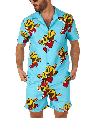 OppoSuits Men's Hawaiian 2 Piece Set - Pac-man Summer Beach Swim Wear Slim Fit - Includes Short Sleeve Shirt and Shorts